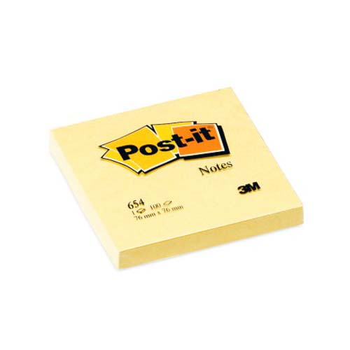 3M Post-it 654 Yapışkanlı Not Kağıdı 100 Yaprak Sarı 76x76 mm