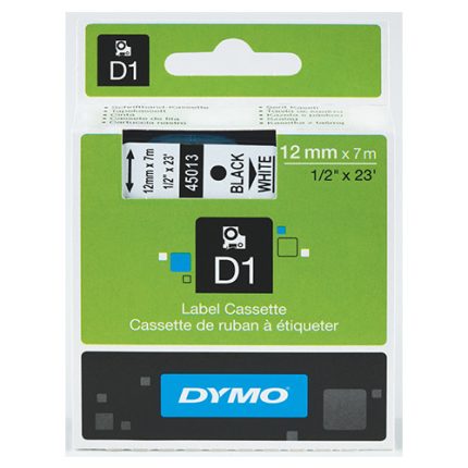 Dymo D1 Yedek Şerit 12 mm x 7 mt Beyaz / Siyah (45013)