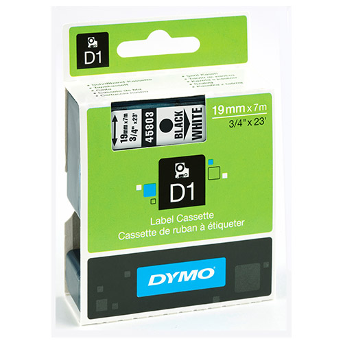 Dymo D1 Yedek Şerit 19 mm x 7 mt Beyaz / Siyah (45803)