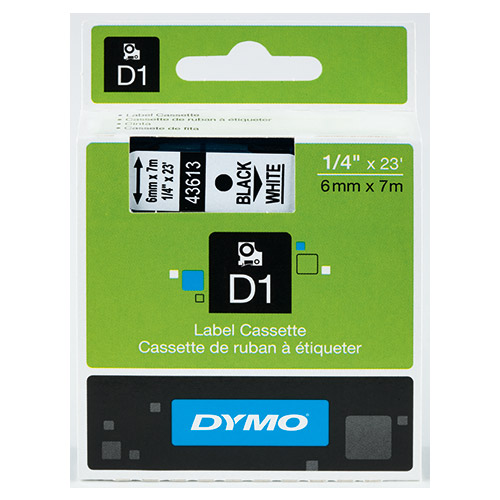 Dymo D1 Yedek Şerit  6 mm x 7 mt Beyaz / Siyah (43613)