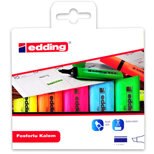 Edding 344 Fosforlu Kalem 5 Renk