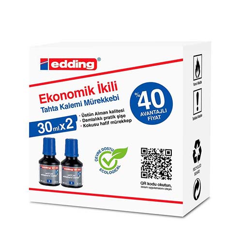 Edding BT30 Tahta Kalemi Mürekkebi 30 ml Mavi 2 Adet