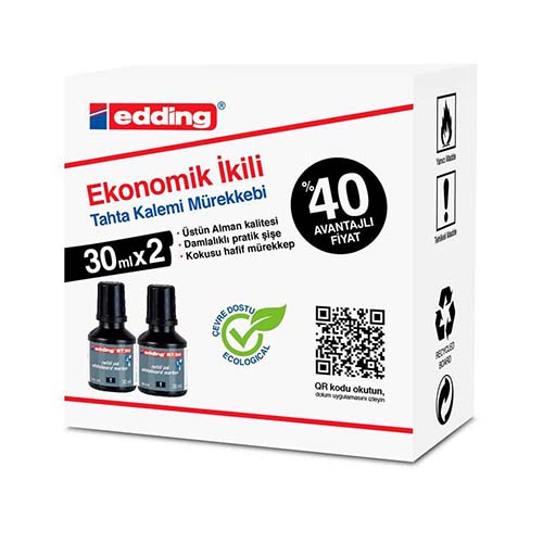 Edding BT30 Tahta Kalemi Mürekkebi 30 ml Siyah 2 Adet