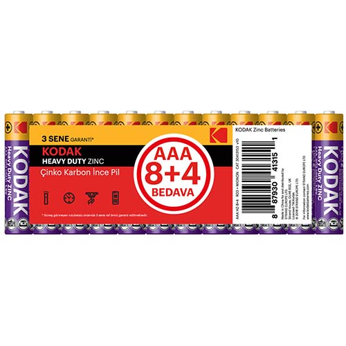 Kodak AAA Çinko Karbon İnce Kalem Pil 12 Adet