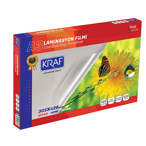 Kraf 2123 Laminasyon Filmi Parlak A3 125 Micron 100 lü