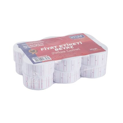Kraf Motex Fiyat Etiketi 12 x 21 mm Beyaz Çizgili 12 Adet