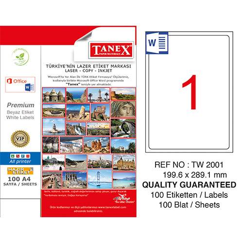 Tanex Laser Etiket TW 2001 199.6 x 289.1 mm