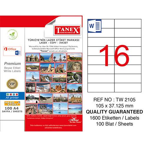 Tanex Laser Etiket TW 2105 105 x 37.125 mm