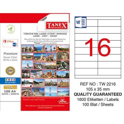 Tanex Laser Etiket TW 2216 105 x 35 mm